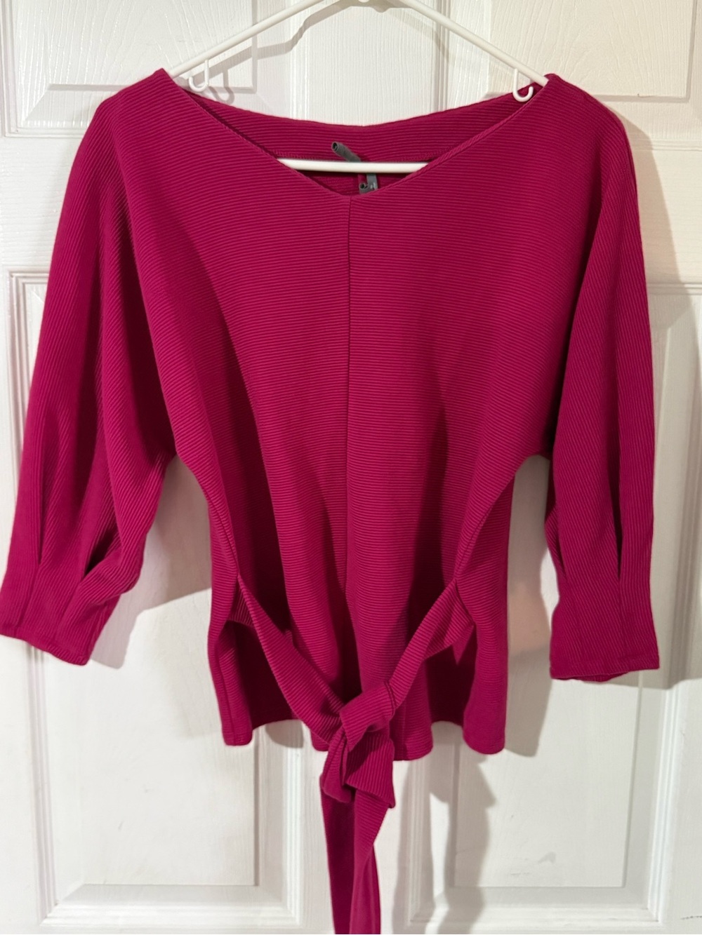 Anthropologie Magenta Tie-Front Ribbed Top Small